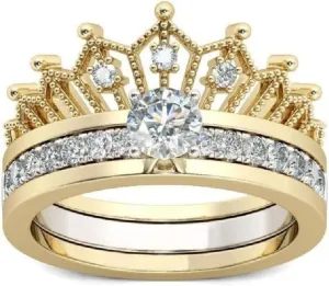 1 Pieces Crown Ring For Women Round Cut Wedding Ring Sets Gold Plated Cubic Zirconia Engagement Rings Band Fashion Jewelry Rings Rings Women Silver Rings Rings Men Rings Set Rings For Rings