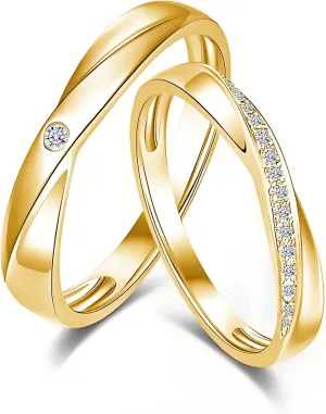 10K 14K 18K Solid Gold Couple Ring Sets, Moissanite Couple Wedding Rings Set for Men and Women, Customized His and Hers Rings Matching Promise Rings Free Engraving for Anniversary Engagement(set 1)