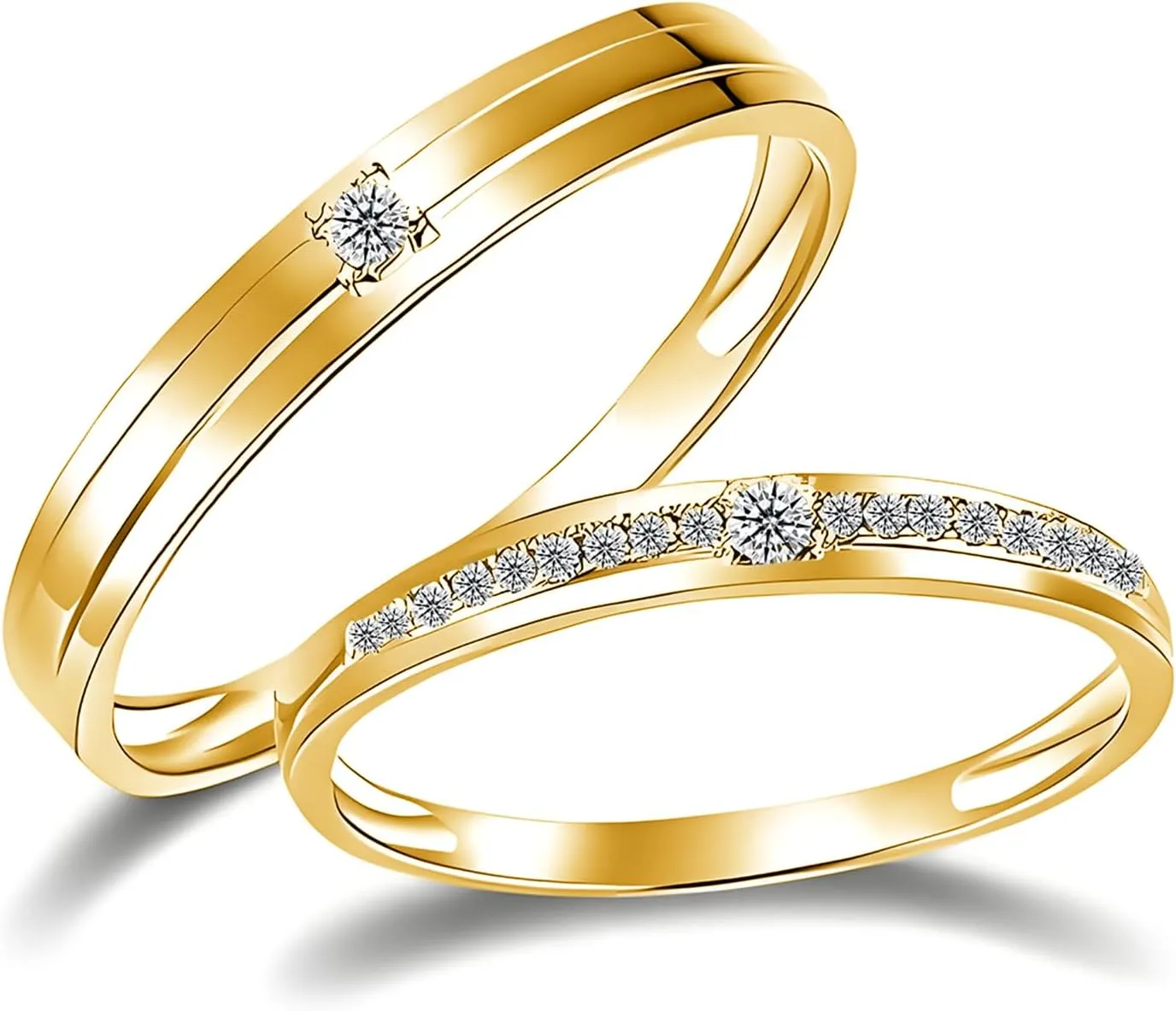 10K 14K 18K Solid Gold Couple Ring Sets, Moissanite Couple Wedding Rings Set for Men and Women, Customized His and Hers Rings Matching Promise Rings Free Engraving for Anniversary Engagement(set 5)