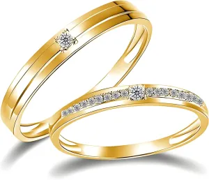 10K 14K 18K Solid Gold Couple Ring Sets, Moissanite Couple Wedding Rings Set for Men and Women, Customized His and Hers Rings Matching Promise Rings Free Engraving for Anniversary Engagement(set 5)