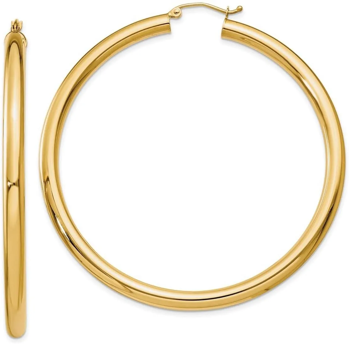 10k Yellow Gold Polished 4mm Lightweight Tube Hoop Earrings 60mm Long 4mm Thick-Hoop Earring for Women