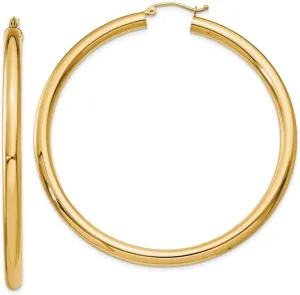 10k Yellow Gold Polished 4mm Lightweight Tube Hoop Earrings 60mm Long 4mm Thick-Hoop Earring for Women