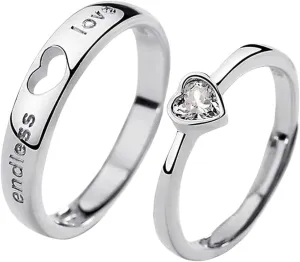 1/2 Pcs Couple Rings Promise Couple Hollow Heart Shaped Long Distance Love Gift For Men And Women Dedicated Couple Rings