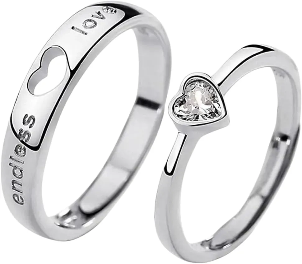 1/2 Pcs Couple Rings Promise Couple Hollow Heart Shaped Long Distance Love Gift For Men And Women Dedicated Couple Rings