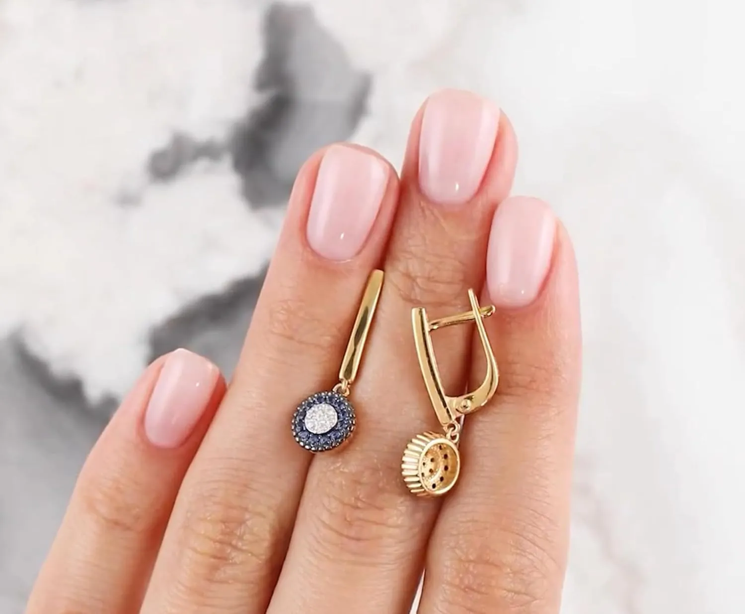 14k Gold Blue Sapphire and Diamond Drop Earrings  Dainty Minimalist Hoop Earrings for Women, Elegant Fine Jewelry Gift for Her.
