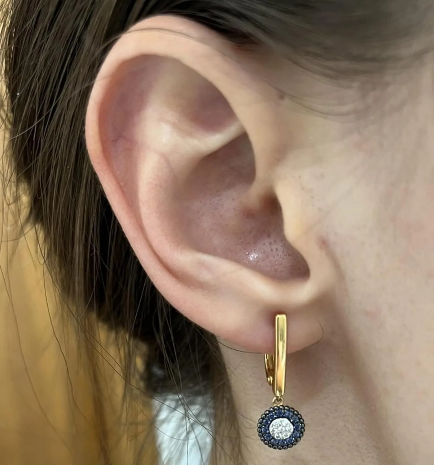 14k Gold Blue Sapphire and Diamond Drop Earrings  Dainty Minimalist Hoop Earrings for Women, Elegant Fine Jewelry Gift for Her.