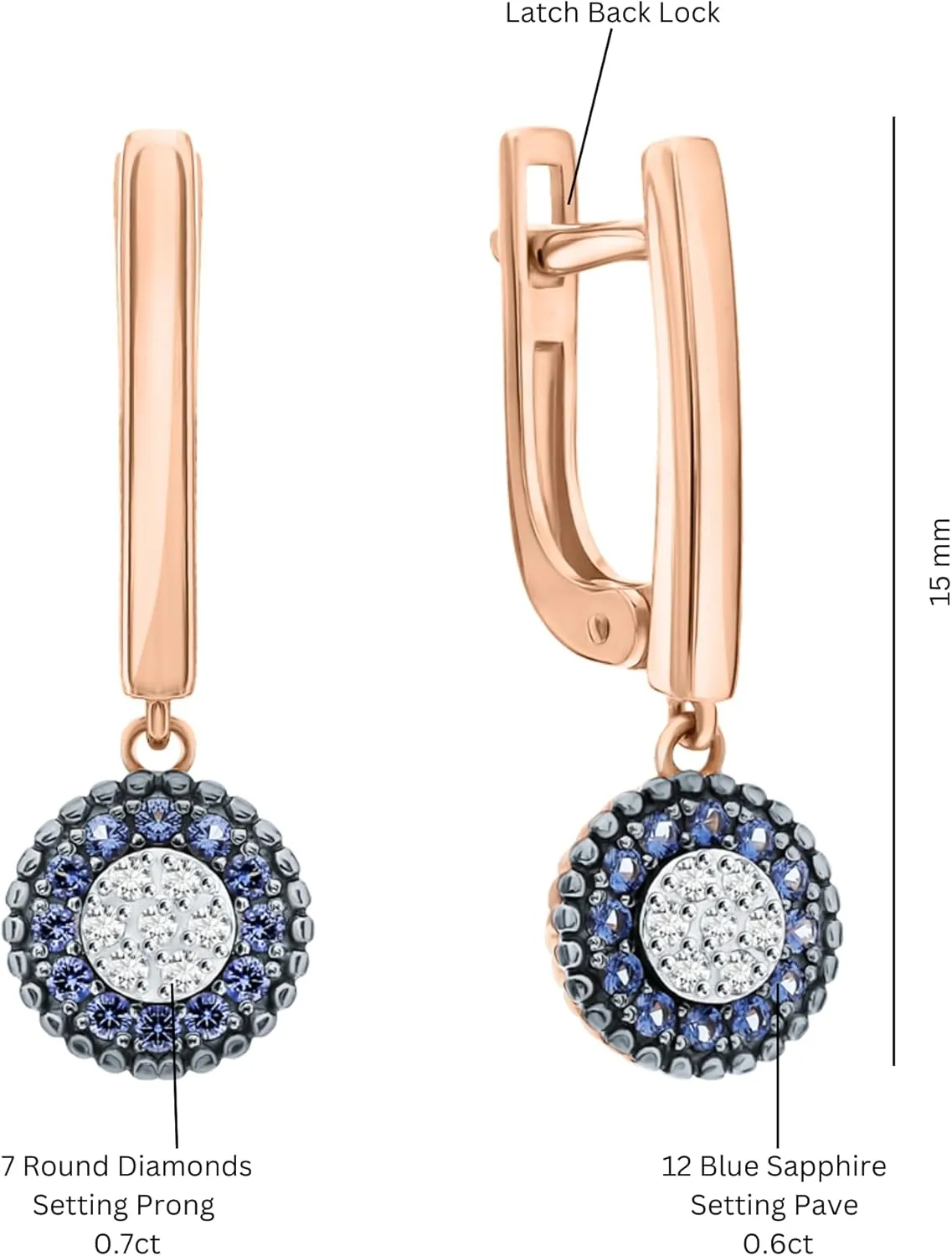 14k Gold Blue Sapphire and Diamond Drop Earrings  Dainty Minimalist Hoop Earrings for Women, Elegant Fine Jewelry Gift for Her.