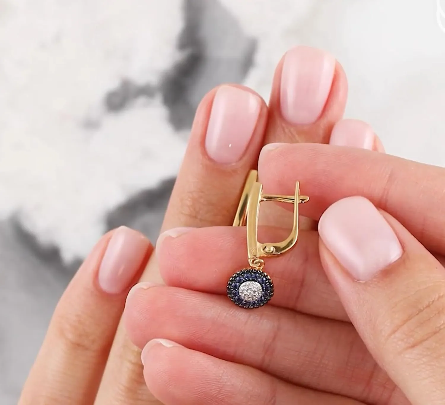 14k Gold Blue Sapphire and Diamond Drop Earrings  Dainty Minimalist Hoop Earrings for Women, Elegant Fine Jewelry Gift for Her.