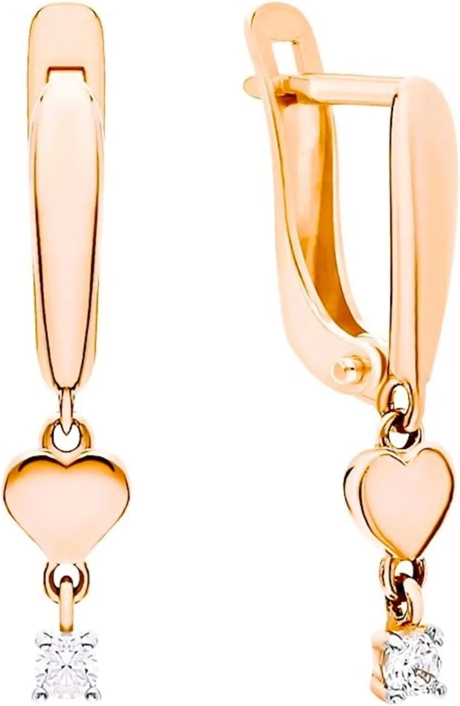14k Gold Diamond (0.20ct) Heart Hoop Earring, Dainty Heart Drop Hoops, Small Gold Dangle Earrings, Minimalist Diamond Jewelry for Women.