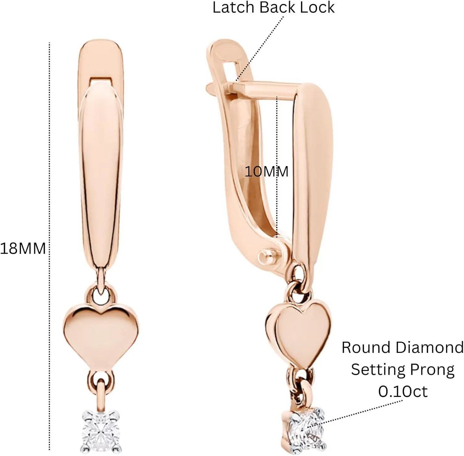 14k Gold Diamond (0.20ct) Heart Hoop Earring, Dainty Heart Drop Hoops, Small Gold Dangle Earrings, Minimalist Diamond Jewelry for Women.
