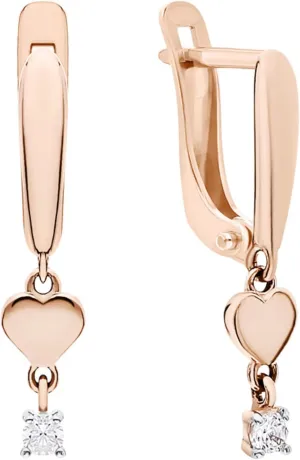 14k Gold Diamond (0.20ct) Heart Hoop Earring, Dainty Heart Drop Hoops, Small Gold Dangle Earrings, Minimalist Diamond Jewelry for Women.