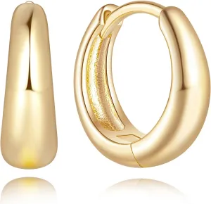 14K Gold Hoop Earrings for Women Gold Earrings Small Huggie Hoop Earrings for Women Earrings Smooth Design 18 MM