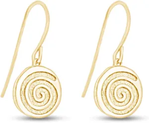 14k Gold Plated 925 Sterling Silver Celtic Spiral Disc Drop Dangle Earrings | Minimalist, Delicate Jewelry For Women