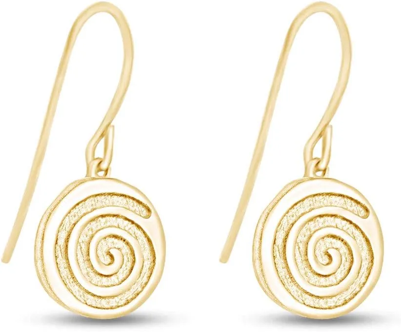 14k Gold Plated 925 Sterling Silver Celtic Spiral Disc Drop Dangle Earrings | Minimalist, Delicate Jewelry For Women