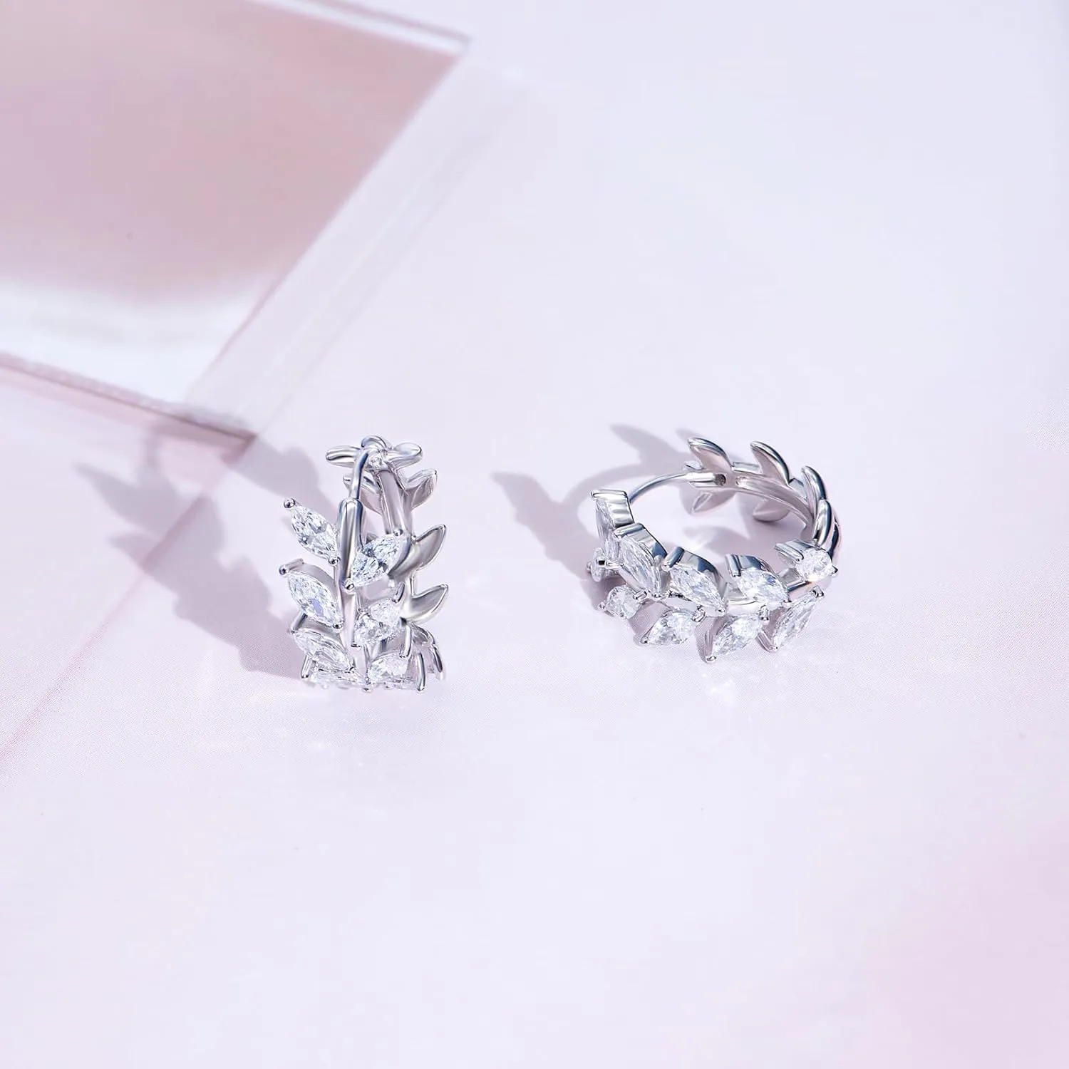 14K Gold Plated Huggie Hoop Earrings for Women Hypoallergenic 925 Sterling Silver Cubic Zirconia Olive Leaf Hoop Earrings Jewelry Gifts