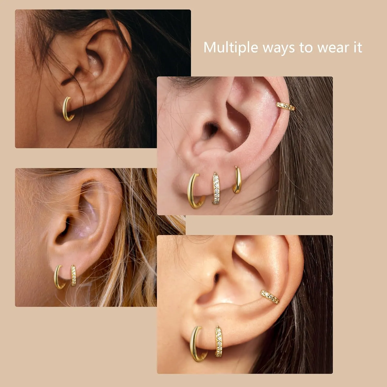 14K Gold Plated Huggie Hoop Earrings Set for Women,Stack Cartilage Earring, Earrings Sets for Men,Hypoallergenic Multiple Piercing Earrings Set for Gifts