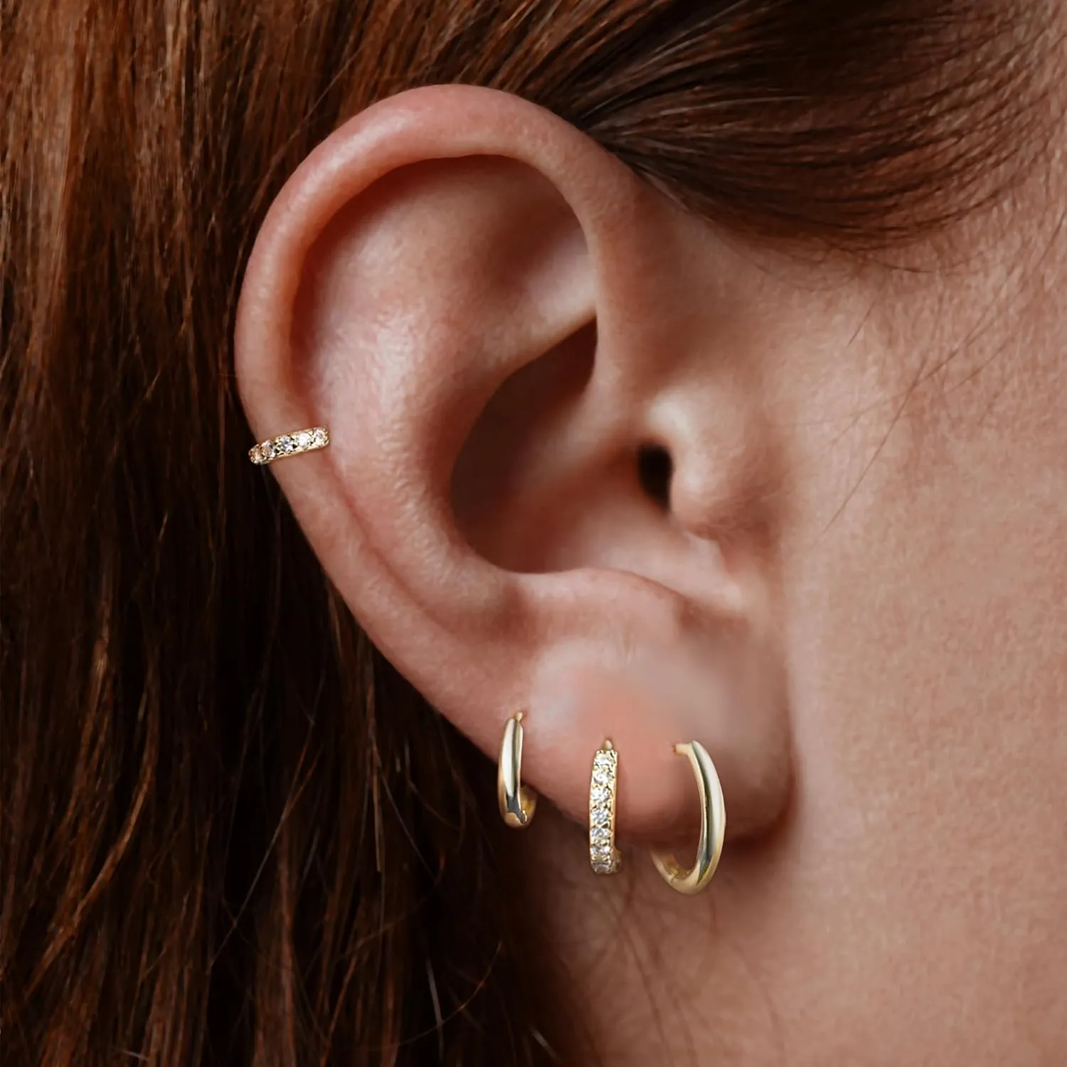 14K Gold Plated Huggie Hoop Earrings Set for Women,Stack Cartilage Earring, Earrings Sets for Men,Hypoallergenic Multiple Piercing Earrings Set for Gifts