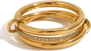 14K Gold Plated Interlocked Stackable Rings For Women Stainless Steel Statement Rings Dainty Cubic Zirconia Connected Bands Stacking Jewelry (size 6-10)