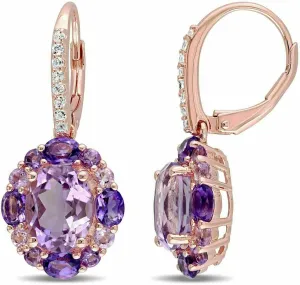 14K Rose Gold Plated 1.80Ct Oval Cut Purple Amethyst Leverback Drop Dangle Earring's For Women's 925 Sterling Silver