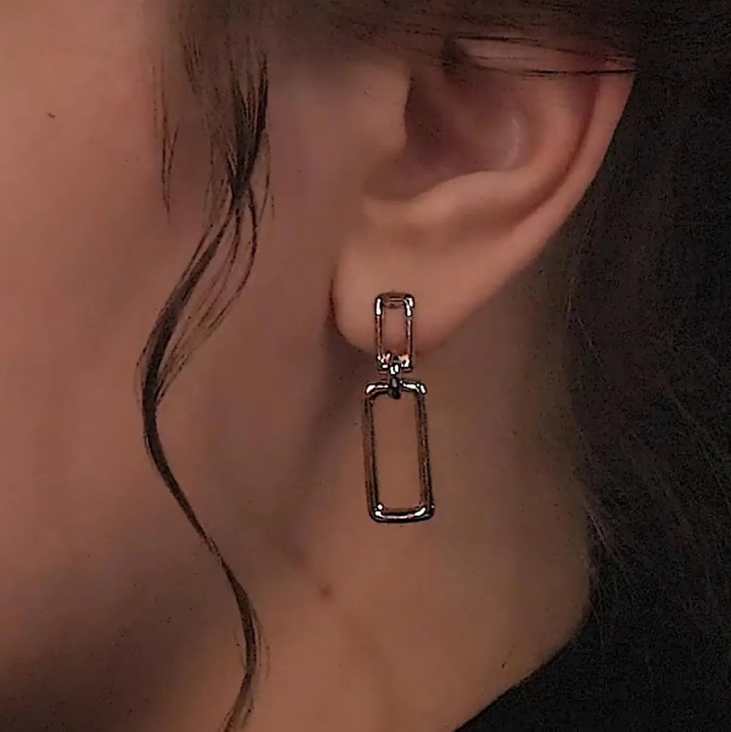 14k Solid Gold Paperclip Link Hoop Earring, Plain Cube Dangle Hoop, Minimalist Gold Earring, Modern Birthday Jewelry Gift for Her.