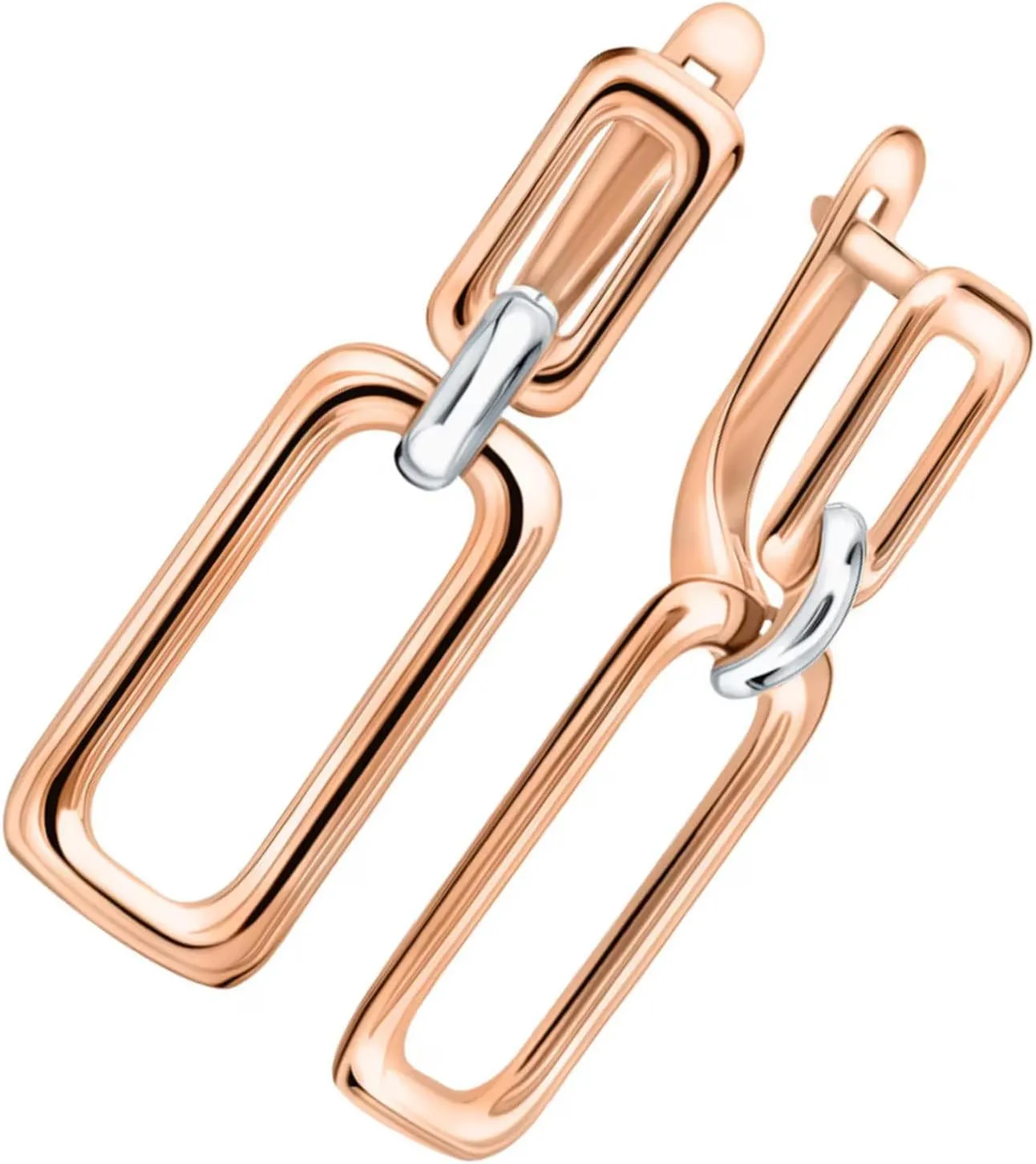 14k Solid Gold Paperclip Link Hoop Earring, Plain Cube Dangle Hoop, Minimalist Gold Earring, Modern Birthday Jewelry Gift for Her.