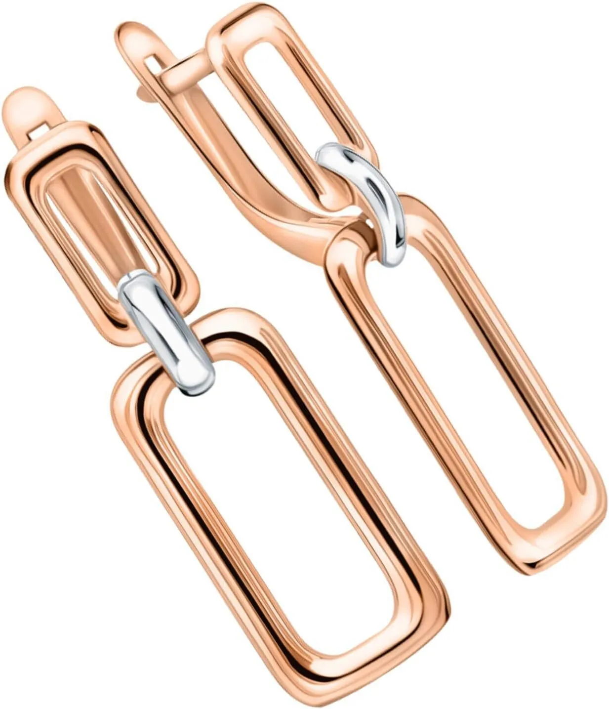 14k Solid Gold Paperclip Link Hoop Earring, Plain Cube Dangle Hoop, Minimalist Gold Earring, Modern Birthday Jewelry Gift for Her.