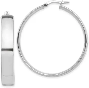 14k White Gold High Polished 7mm Hoop Earrings 7mm Thick-Hoop Earring for Women