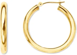 14K Yellow Gold 2MM Shiny Round Tube Hoop Earrings, 50mm