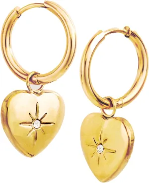 18k Gold Plated Earrings for Thick Earlobes, Huggie Dangle Earrings for Women, Statement Hoops with Dangle Charm, Celestial Zodiac Jewelry, Puffy Heart Jewelry for Young Women 20-25