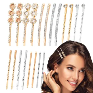20 PCS Decorative Bobby Pins, Rhinestone Bobby Pins for Women Thin Hair with 5 Elegant Designs (Glod & Silver), Jeweled Hair Accessories for Women Wedding Party