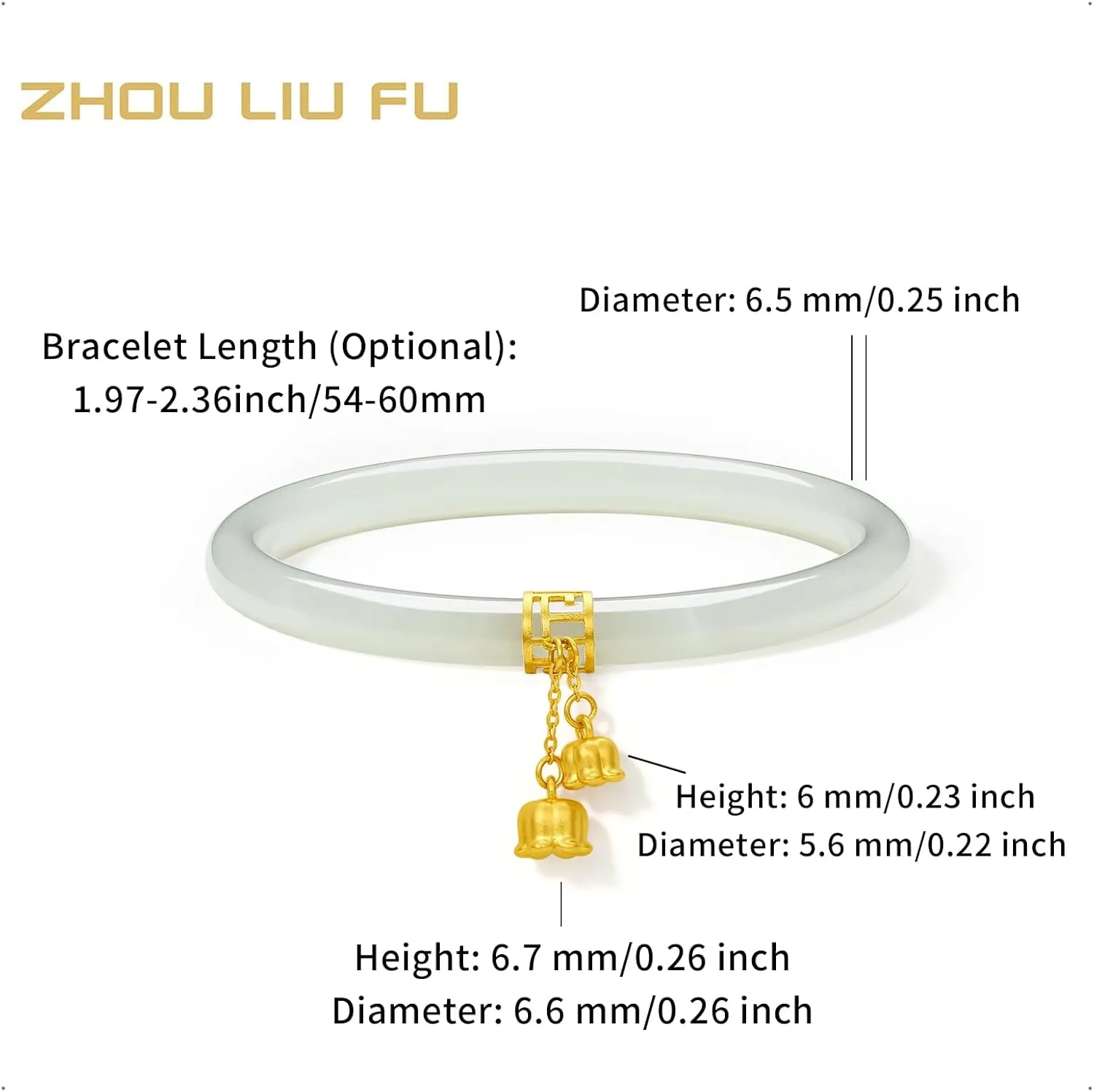 24K Solid Gold Flower Nephrite Hetian Green Jade Bangle Bracelet Round Bracelet Natural Gemstone Floral Lucky Dainty Jewelry for Women Mom Daughter Size 54(170)-60(230)