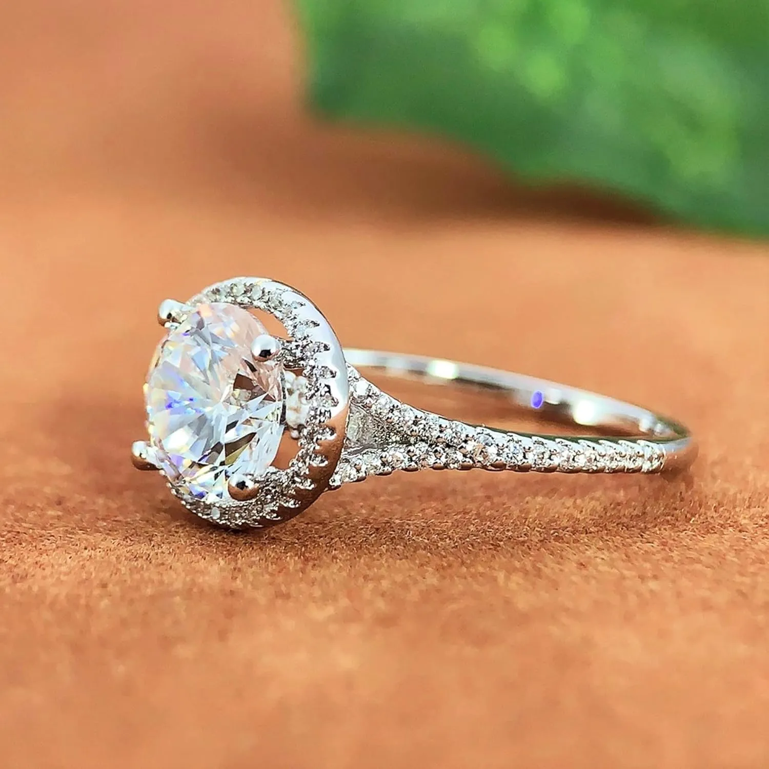2ct Moissanite Engagement Ring, 2 Carat Round Engagement Ring Hidden Halo, Moissanite Rings for Women