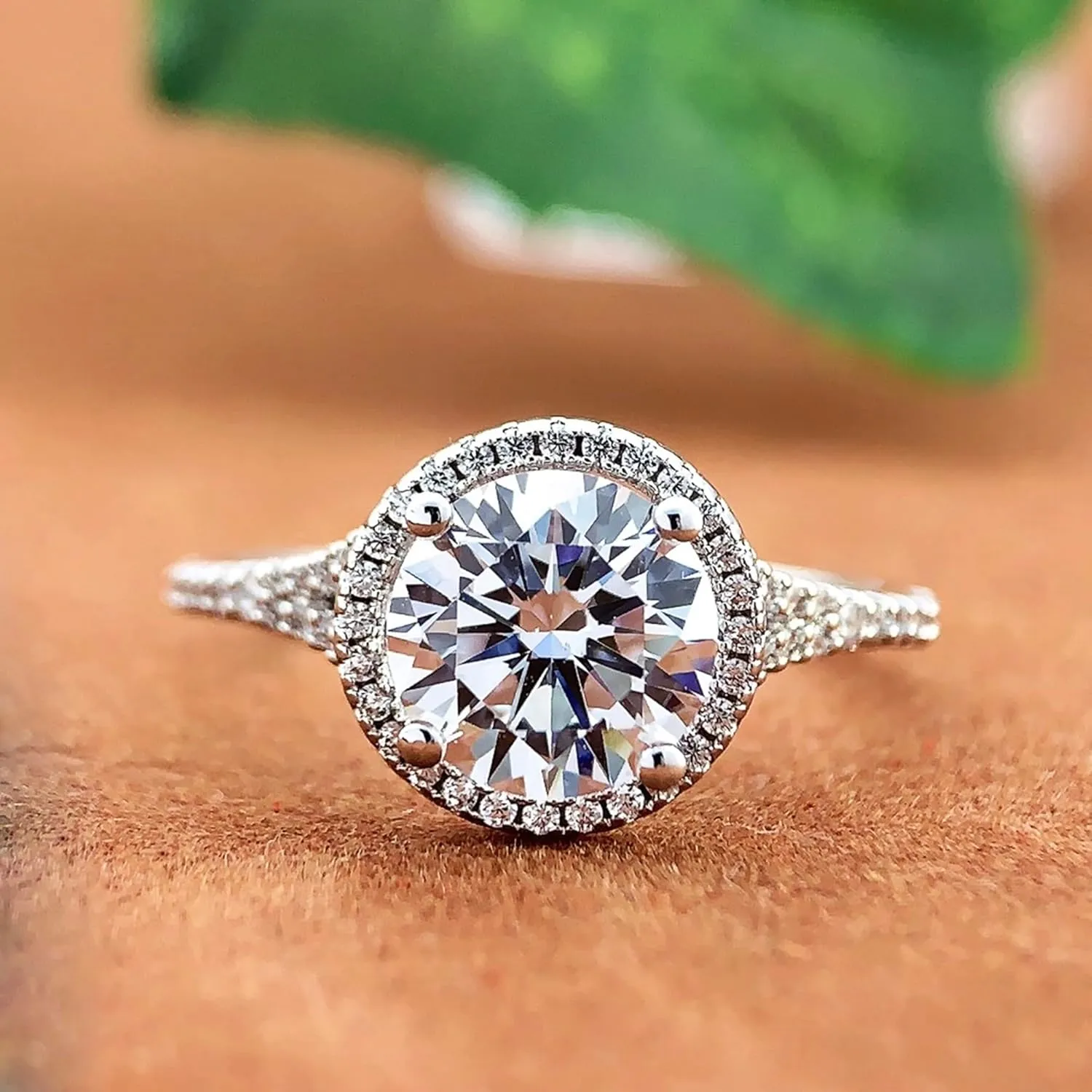 2ct Moissanite Engagement Ring, 2 Carat Round Engagement Ring Hidden Halo, Moissanite Rings for Women