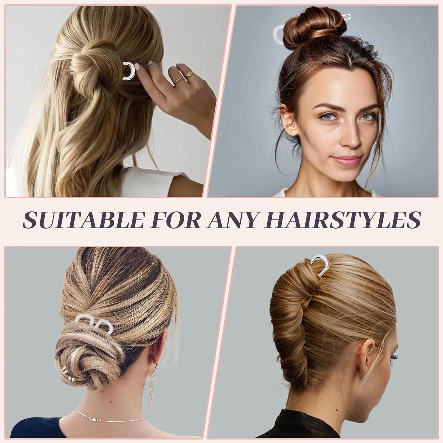 2PCS 4.2Inch French Hair Pins U-Shaped Pins for Women and Girls Fashion Metal Hair Pin French Twist Hair Pins for Buns, Updos,Stylish and Functional(set1-silver)