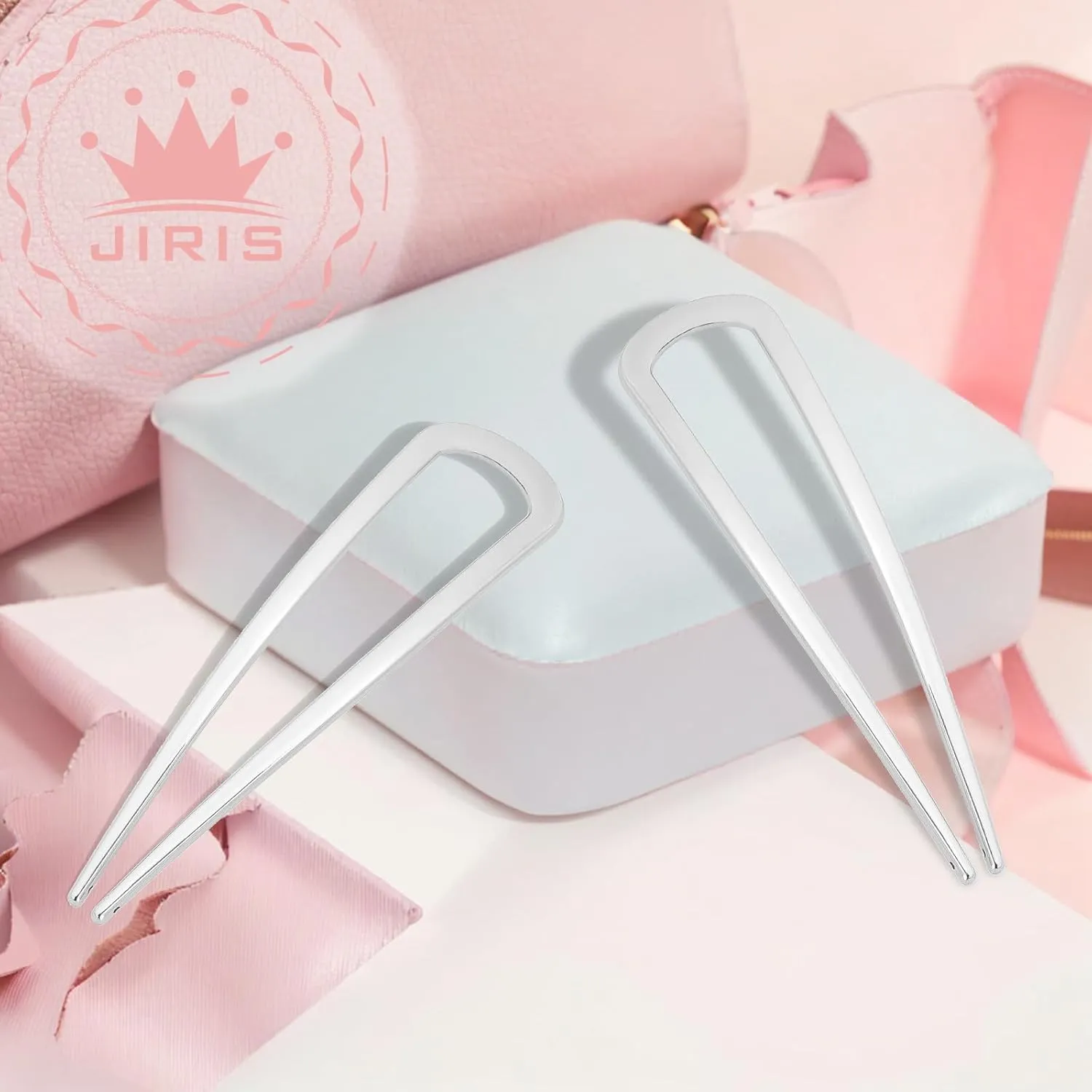 2PCS 4.2Inch French Hair Pins U-Shaped Pins for Women and Girls Fashion Metal Hair Pin French Twist Hair Pins for Buns, Updos,Stylish and Functional(set1-silver)