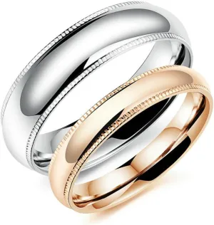 2Pcs Set Stainless Steel Rose Gold Plated 6MM | 4MM Couple Wedding Rings Set for Him and Her Women Size 8 & Men Size 9