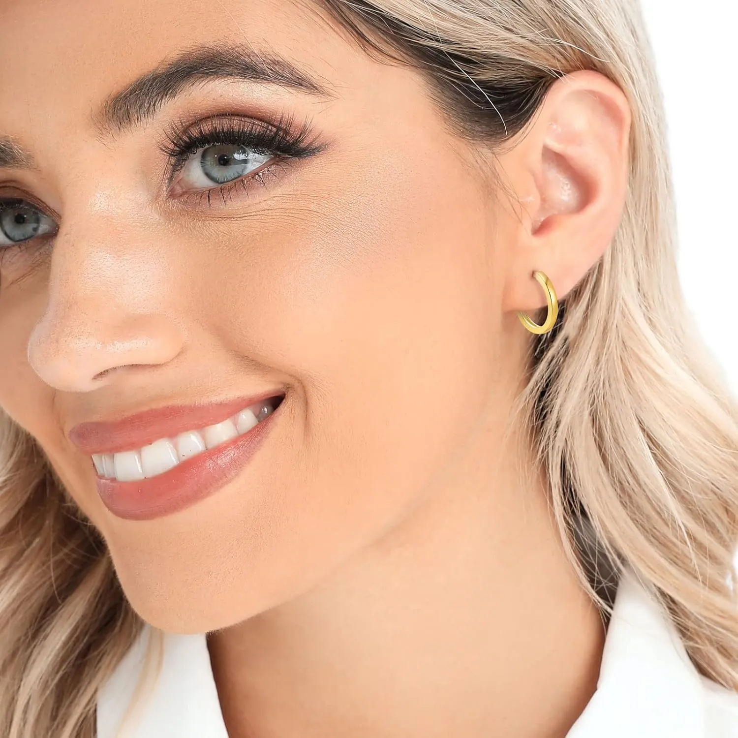 3 Pairs 925 Sterling Silver Hoop Earrings 14K White Gold Plated Small Silver Hoops Cartilage Huggie Earrings for Women Men