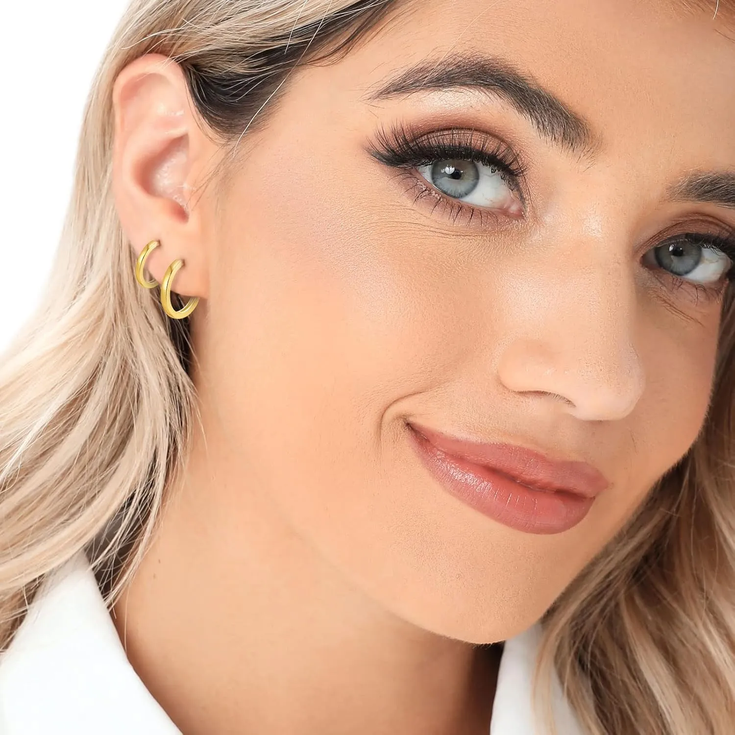 3 Pairs 925 Sterling Silver Hoop Earrings 14K White Gold Plated Small Silver Hoops Cartilage Huggie Earrings for Women Men