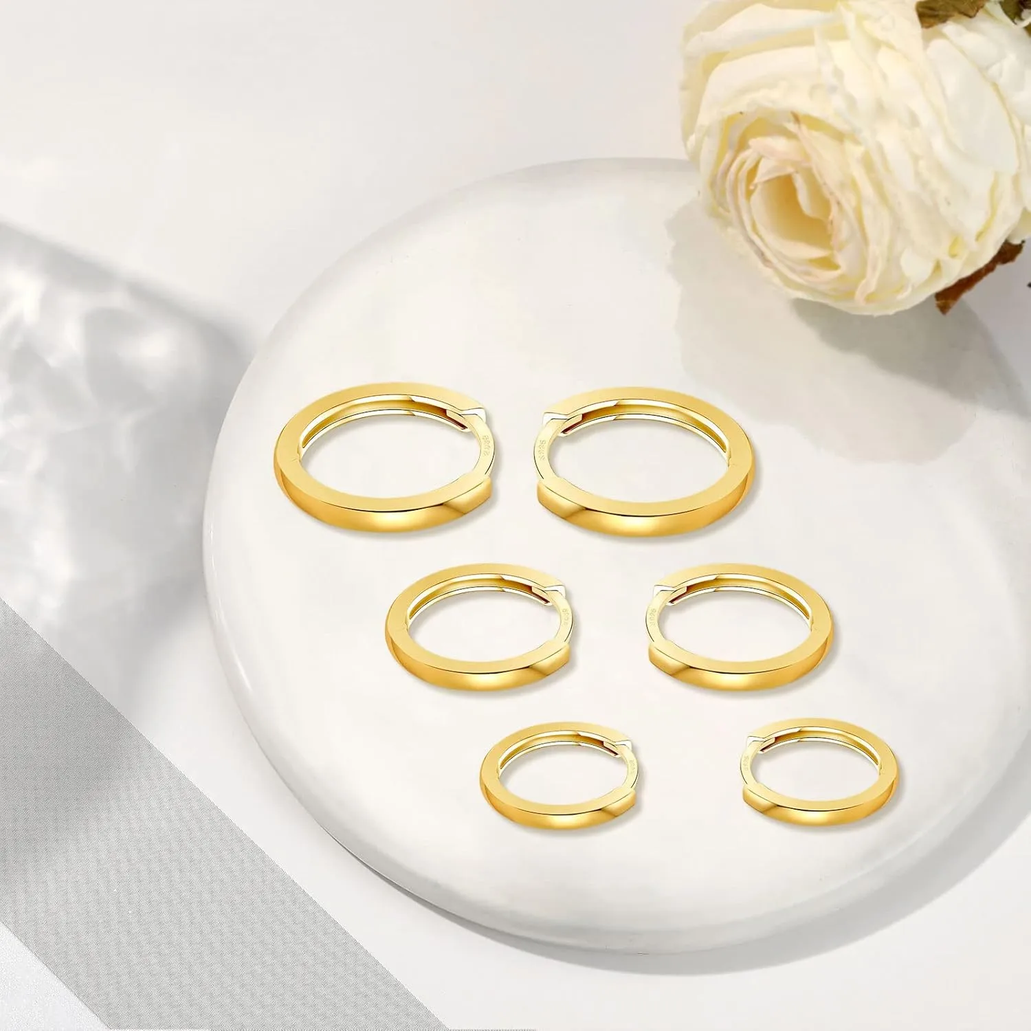 3 Pairs 925 Sterling Silver Hoop Earrings 14K White Gold Plated Small Silver Hoops Cartilage Huggie Earrings for Women Men