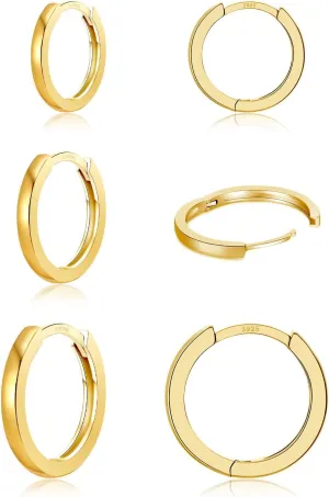 3 Pairs 925 Sterling Silver Hoop Earrings 14K White Gold Plated Small Silver Hoops Cartilage Huggie Earrings for Women Men