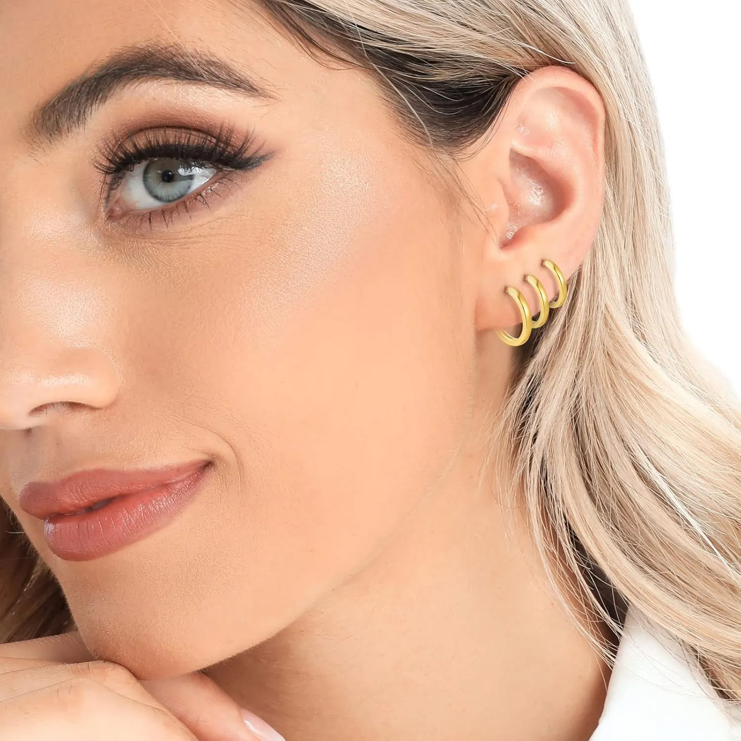 3 Pairs 925 Sterling Silver Hoop Earrings 14K White Gold Plated Small Silver Hoops Cartilage Huggie Earrings for Women Men