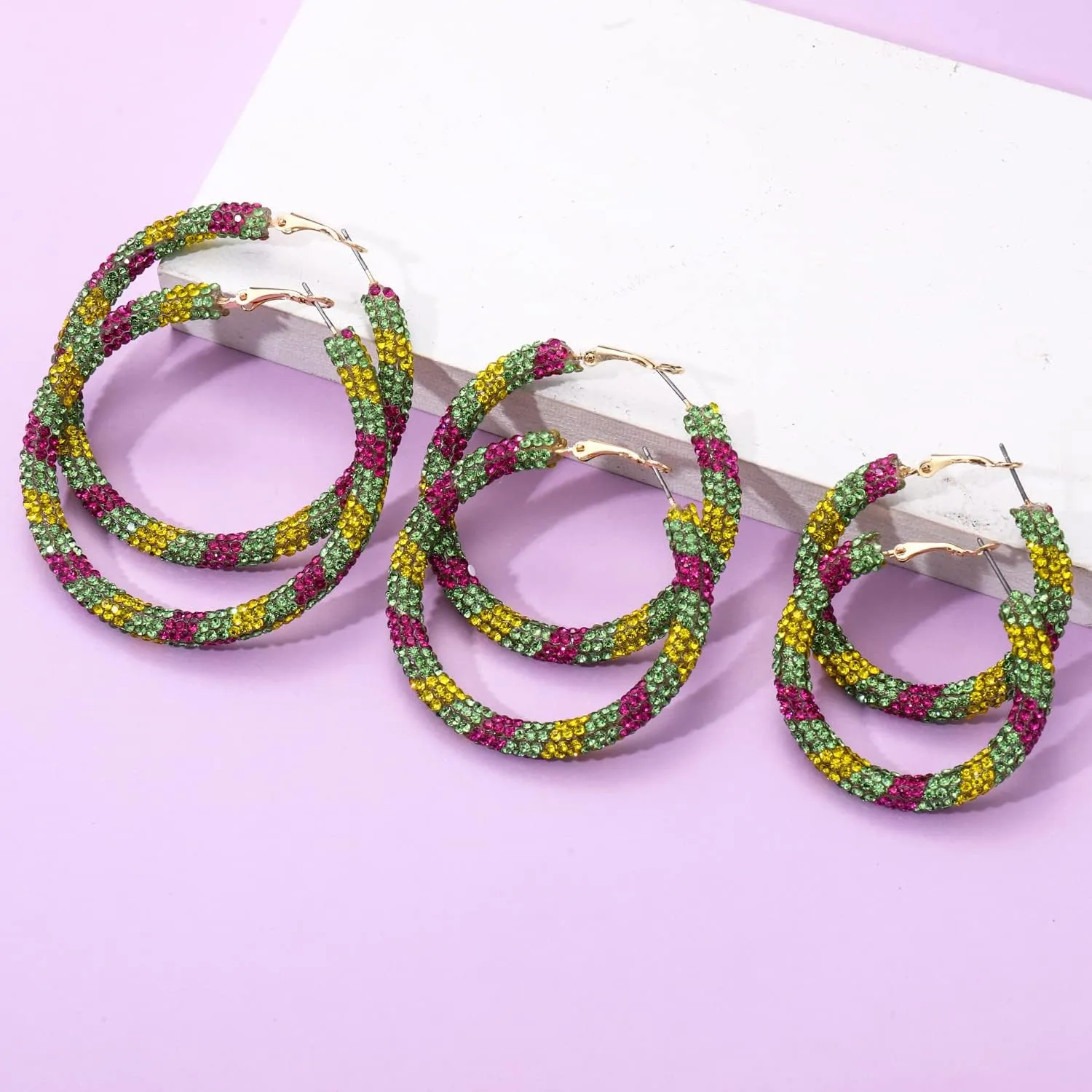 3 Pairs Crystal Hoop Earrings Festive Halloween Christmas Rhinestone Earrings Patriotic Independence Day Earrings Large Medium and Small Hoop Earring for Women