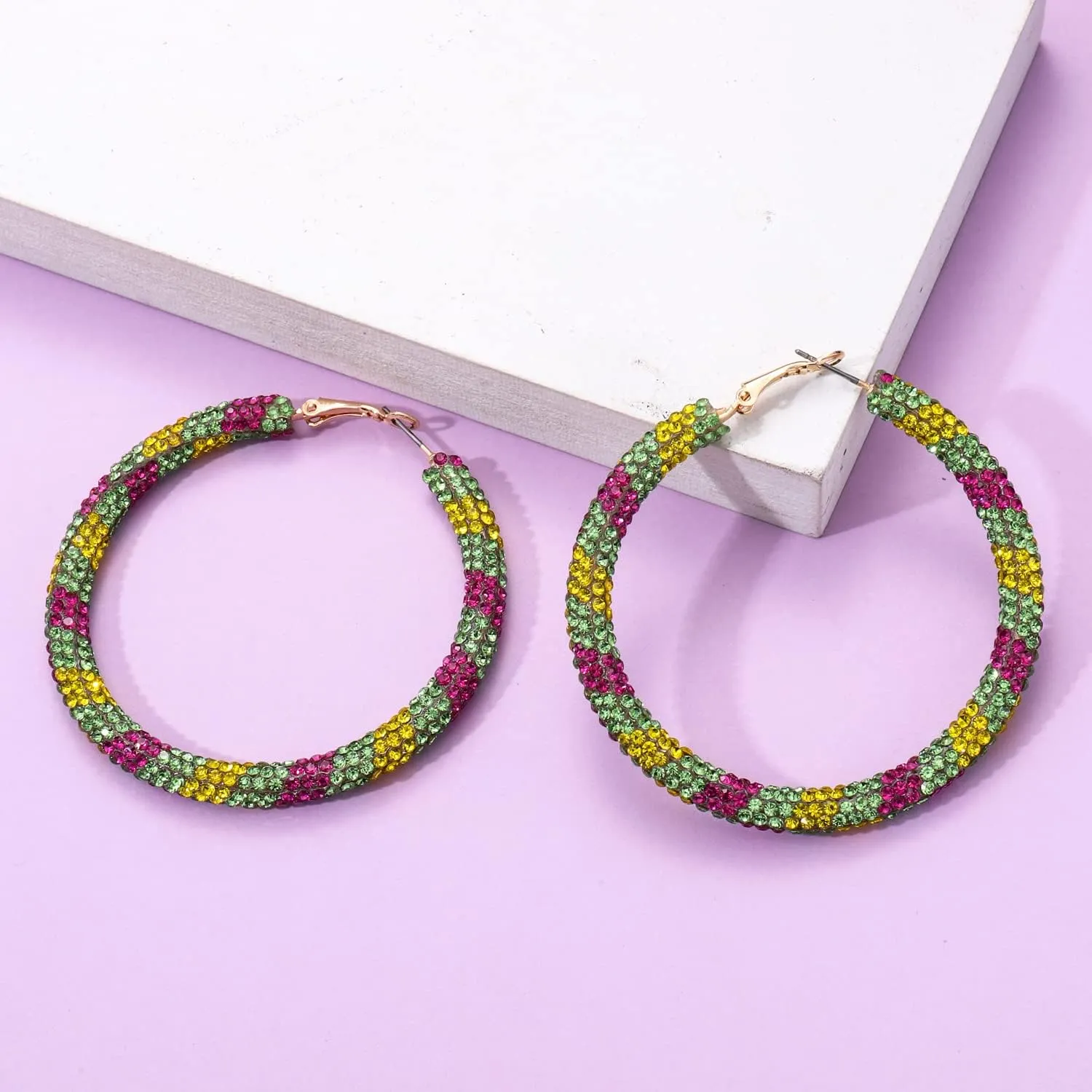 3 Pairs Crystal Hoop Earrings Festive Halloween Christmas Rhinestone Earrings Patriotic Independence Day Earrings Large Medium and Small Hoop Earring for Women