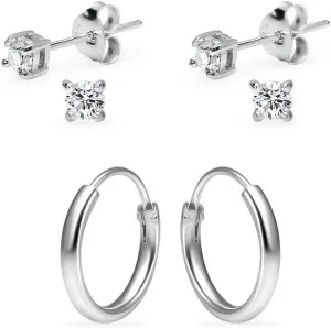 3 Pairs Sterling Silver 10mm Endless Hoops & 2 Pair3mm Round CZ Stud Women & Girls Cartilage Earrings Set