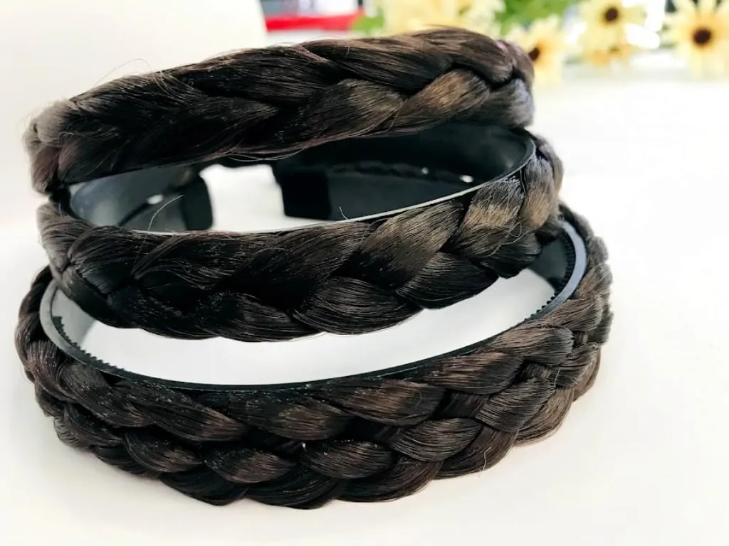 3 PCS Braided Faux Fur Headband Synthetic Hair Plaited Headband Braid Braided With Teeth Hair Band Accessories for Women Girl : H7 (Brown, LLL)