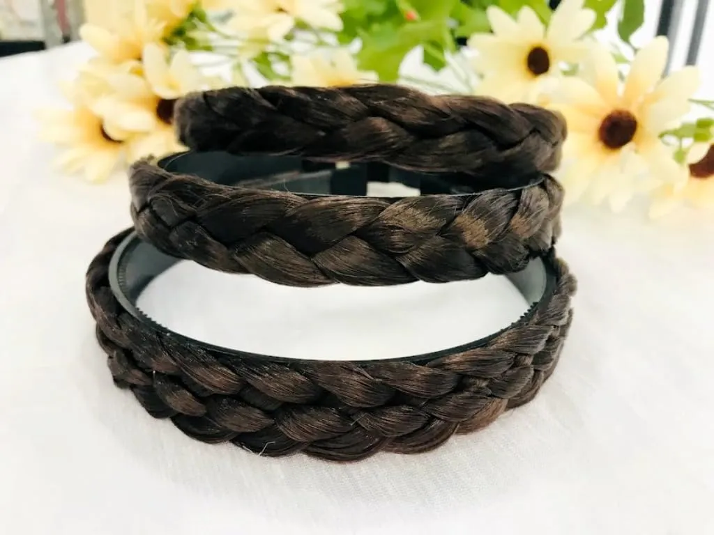 3 PCS Braided Faux Fur Headband Synthetic Hair Plaited Headband Braid Braided With Teeth Hair Band Accessories for Women Girl : H7 (Brown, LLL)
