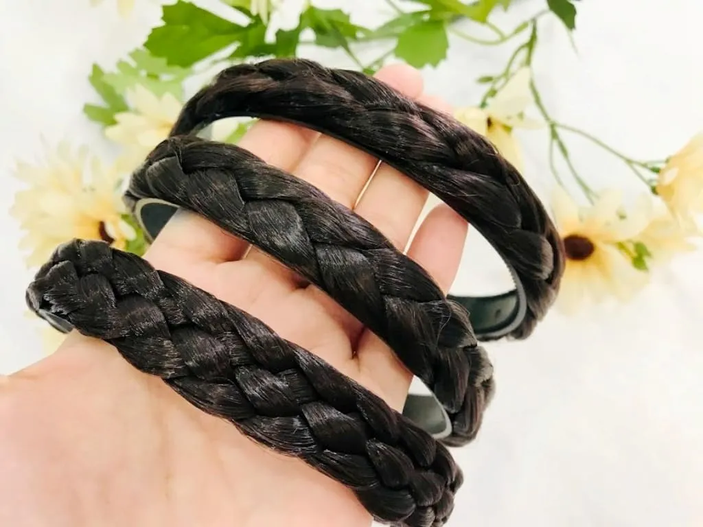 3 PCS Braided Faux Fur Headband Synthetic Hair Plaited Headband Braid Braided With Teeth Hair Band Accessories for Women Girl : H7 (Brown, LLL)