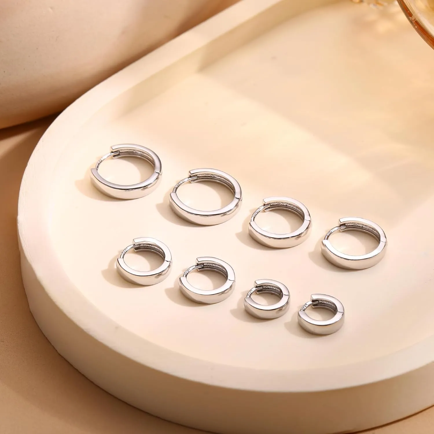 4 Pairs 18K Gold Plated Hoop Earrings Set for Women 925 Sterling Silver Post Small Gold Huggie Chunky Earrings for Multiple Piercing Cartilage Hoop Earrings Stack Jewelry 6mm 8mm 10mm 12mm