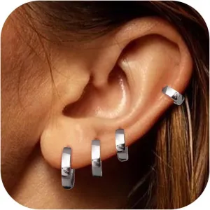 4 Pairs 18K Gold Plated Hoop Earrings Set for Women 925 Sterling Silver Post Small Gold Huggie Chunky Earrings for Multiple Piercing Cartilage Hoop Earrings Stack Jewelry 6mm 8mm 10mm 12mm