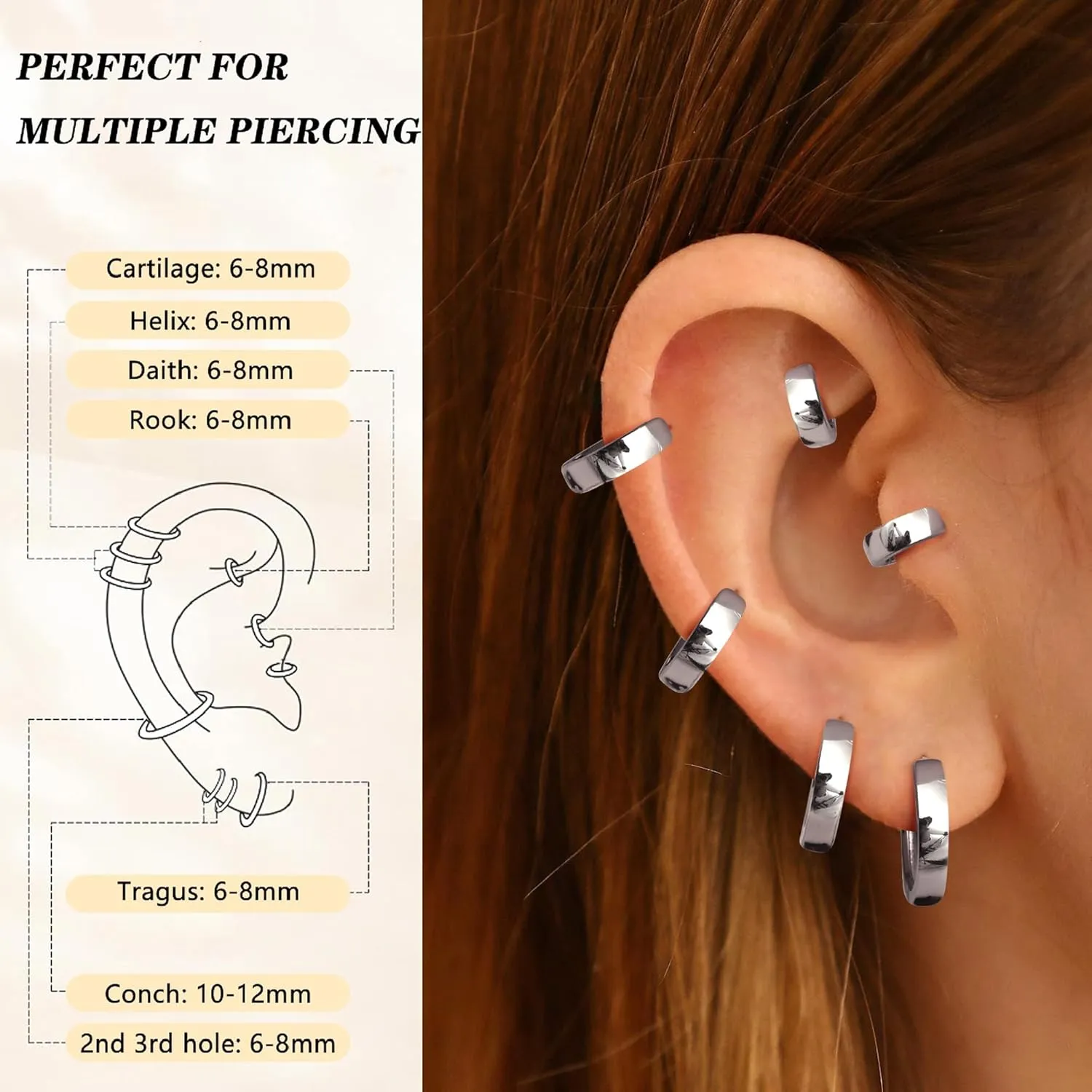 4 Pairs 18K Gold Plated Hoop Earrings Set for Women 925 Sterling Silver Post Small Gold Huggie Chunky Earrings for Multiple Piercing Cartilage Hoop Earrings Stack Jewelry 6mm 8mm 10mm 12mm